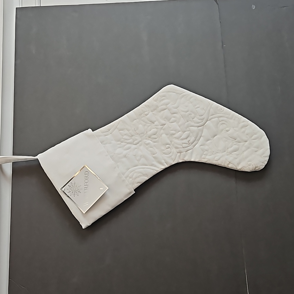 Waterford Fine Linens winter white cream quilted Christmas stocking
